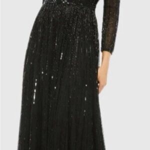 Mac Duggal Black Sequin Long Sleeve Dress Size 16